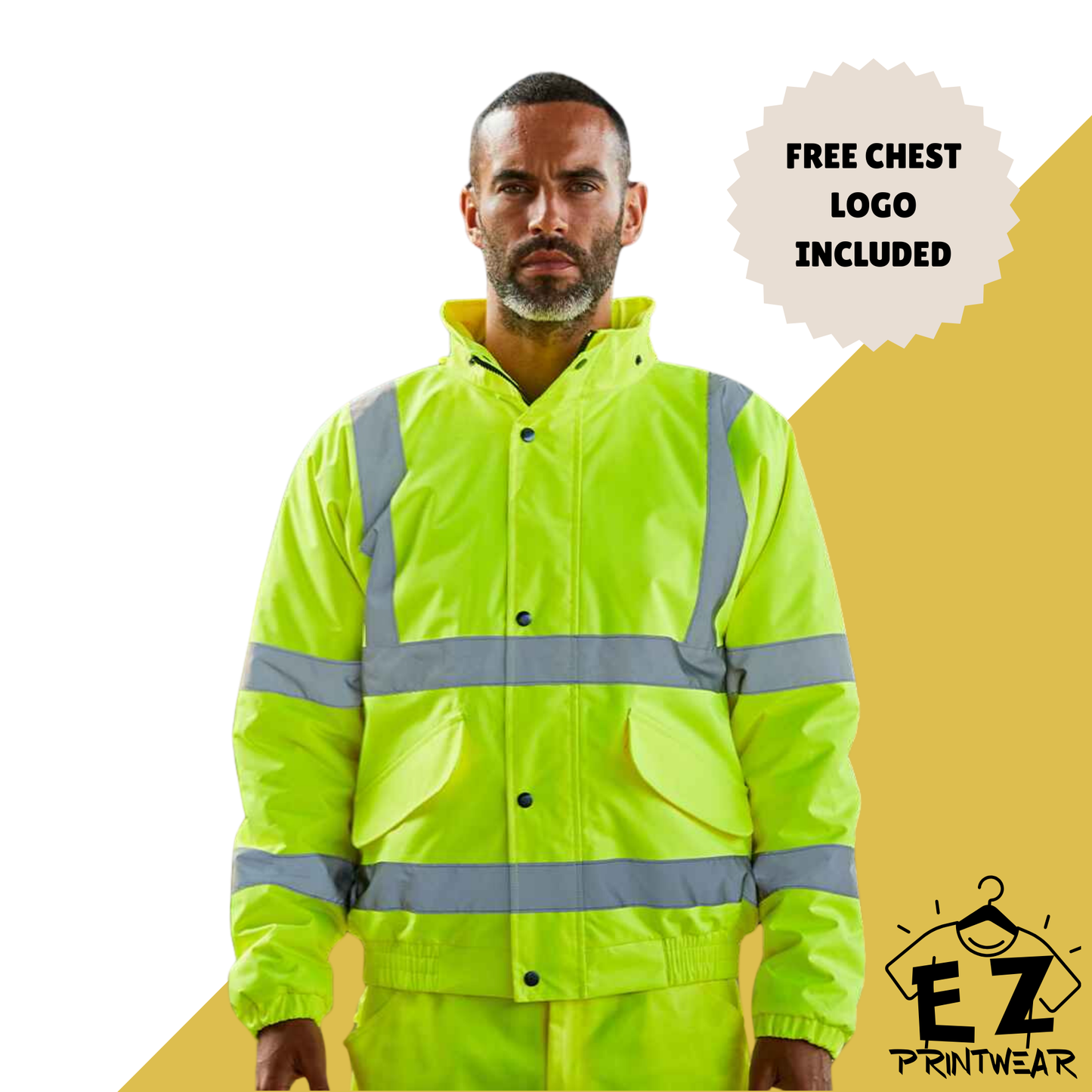 Workwear Hi Vis Bomber Jacket - Personalised Workwear - Professional Hi Vis Bomber Jacket - Printed Hi Vis Bomber Jacket